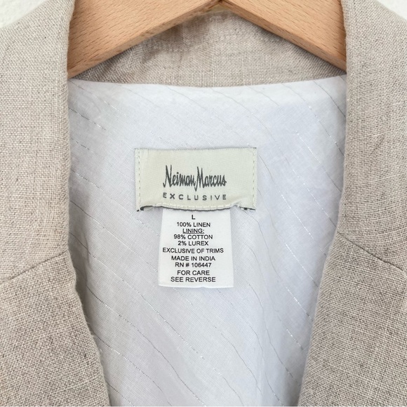 Neiman Marcus Relaxed Fit Khaki Tan Linen Blazer Size Large - Picture 3 of 11
